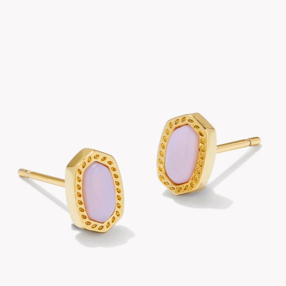 Kendra Scott Mini Ellie Gold Stud Earrings in Pink Opalite Crystal